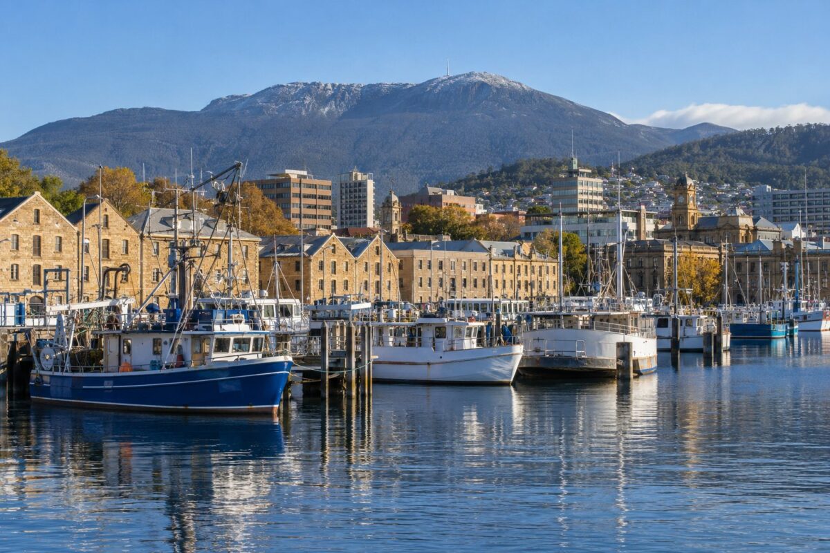 Hobart : le port de Constitution Dock et le mont Wellington