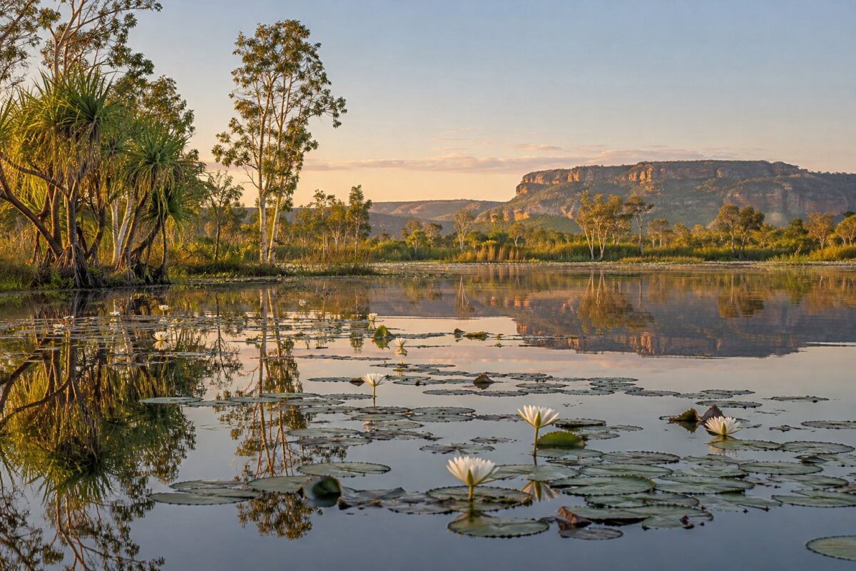 Kakadu : un billabong et ses nénuphars à la saison sèche