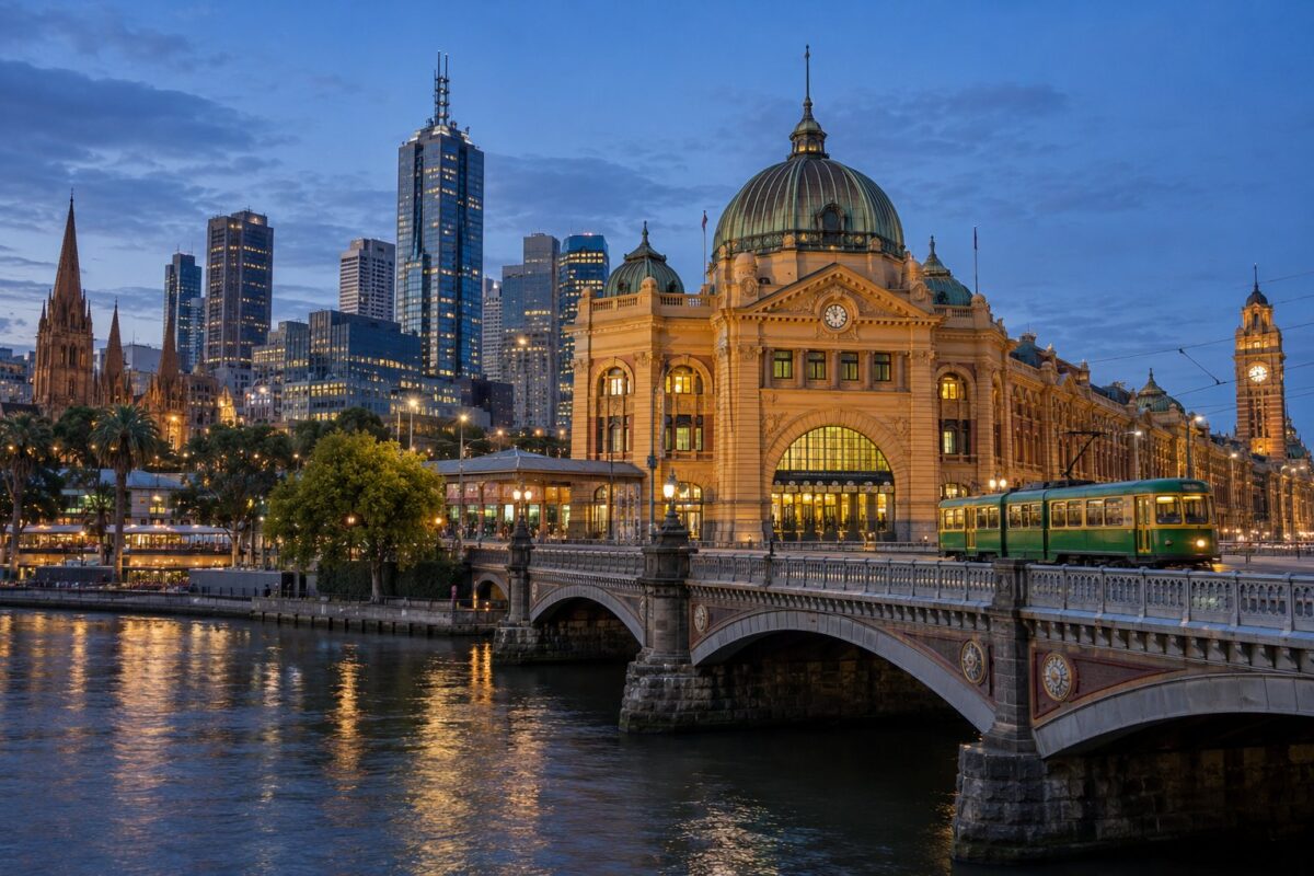 Melbourne : la gare de Flinders Street et la Yarra au crépuscule