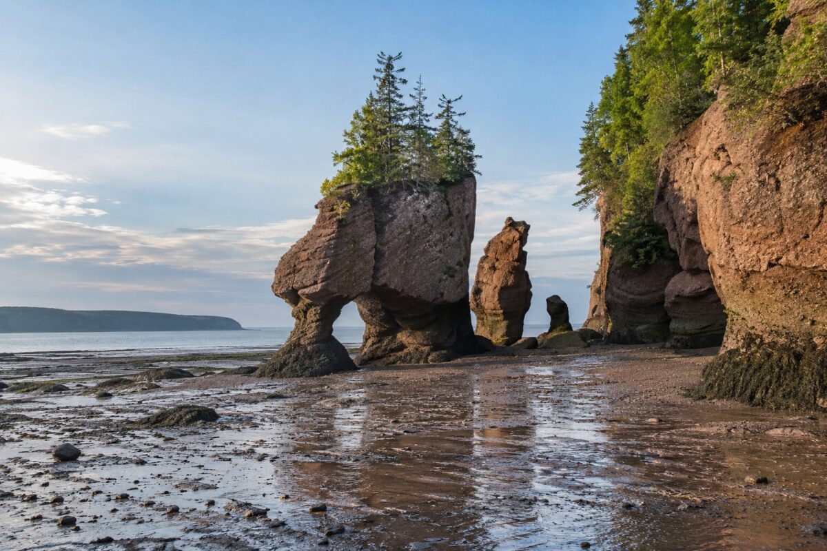 Nouveau-Brunswick : les rochers Hopewell, baie de Fundy, à marée basse