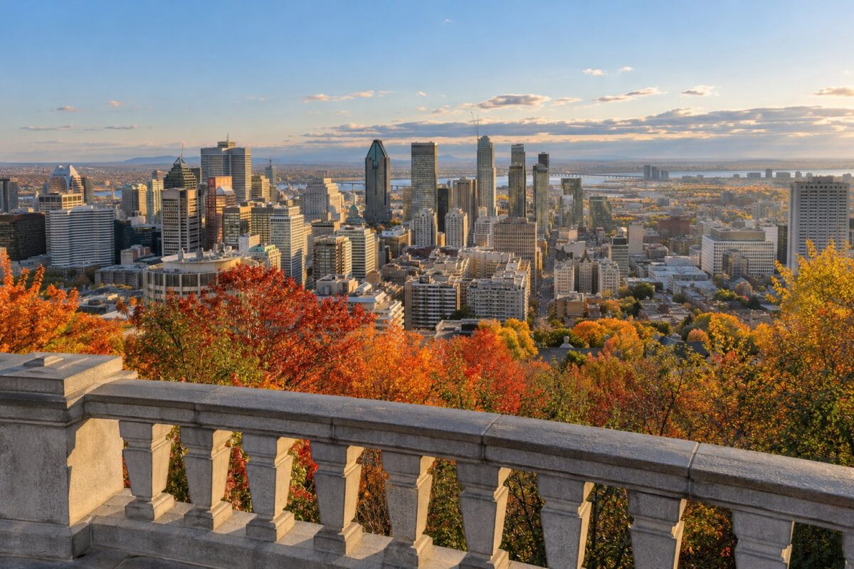 Montréal : le centre-ville depuis le belvédère Kondiaronk du mont Royal