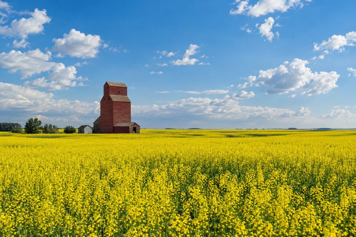 Les Prairies de la Saskatchewan : champs de canola et silo