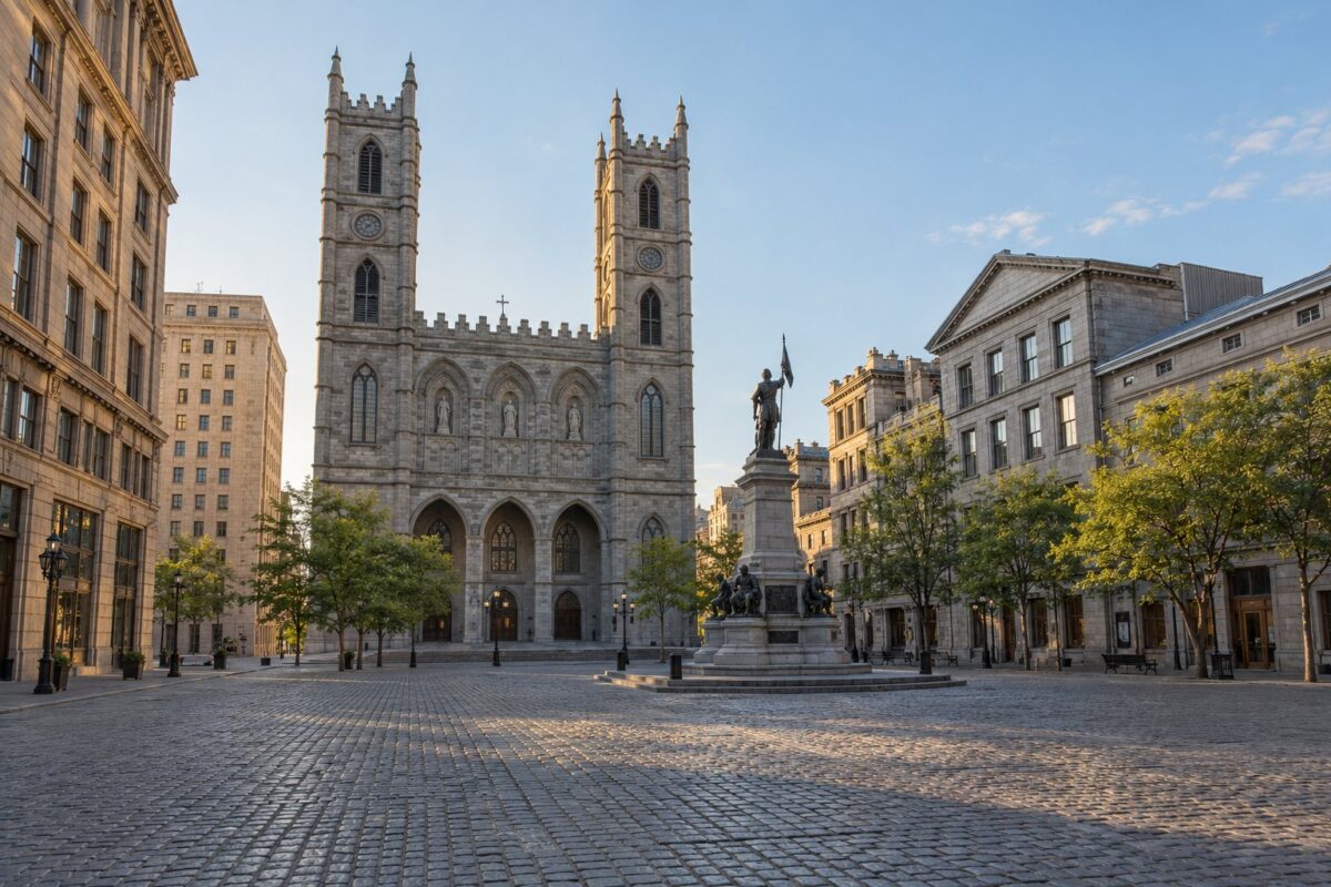 Montréal : la basilique Notre-Dame et la place d'Armes, dans le Vieux-Montréal