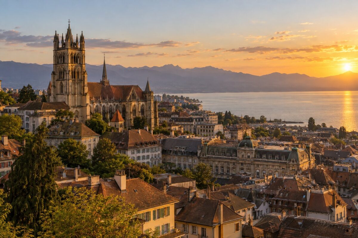 Lausanne : la cathédrale au-dessus des toits de la vieille ville