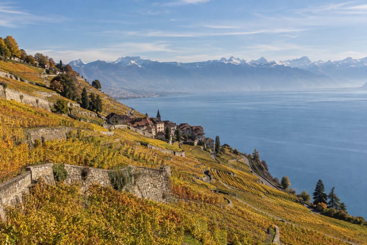 Les vignobles en terrasses de Lavaux, au-dessus du Léman