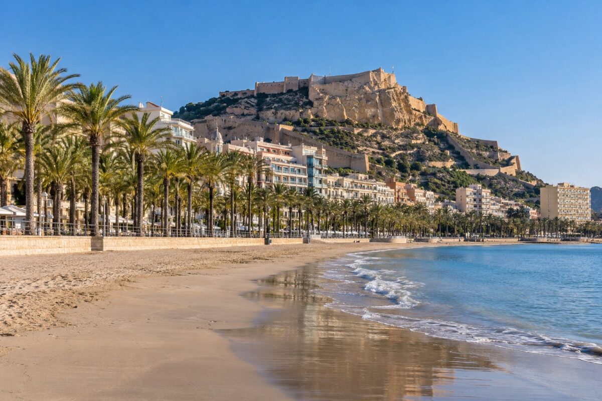 Alicante : la plage du Postiguet sous le château de Santa Bárbara