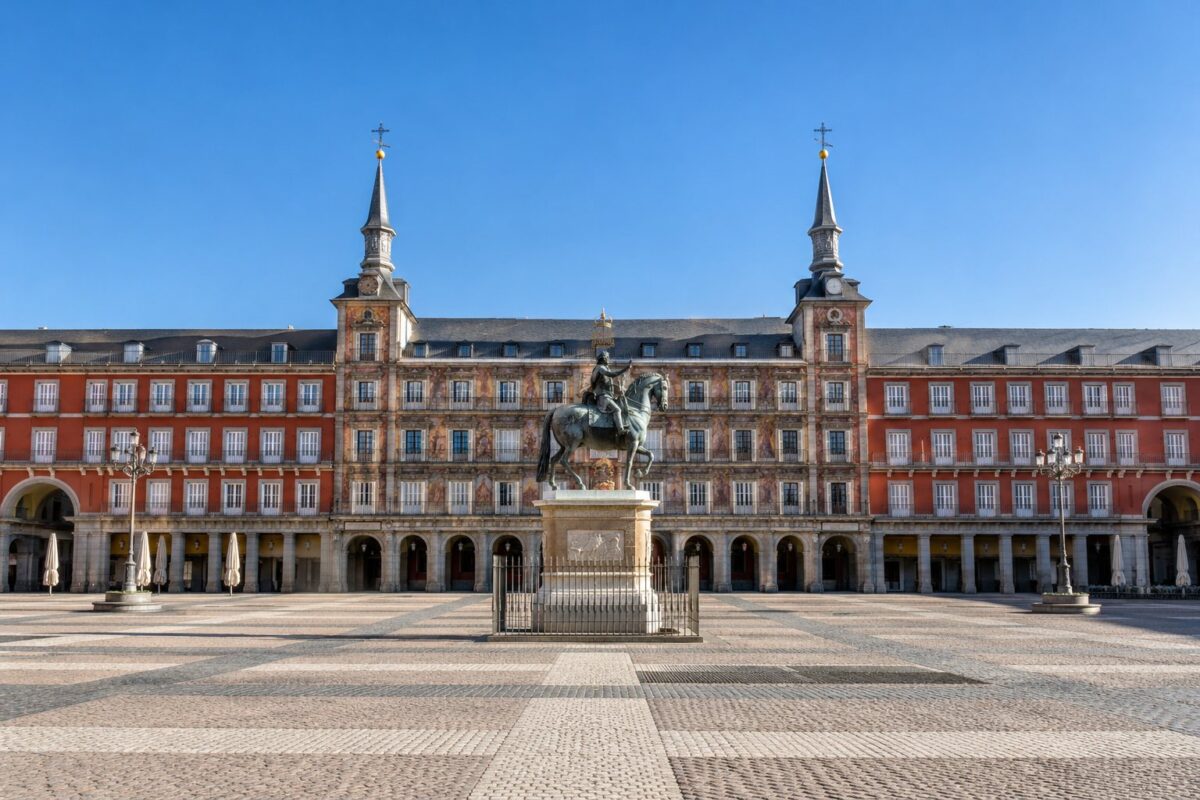 Madrid : la Plaza Mayor et ses façades rouges à arcades