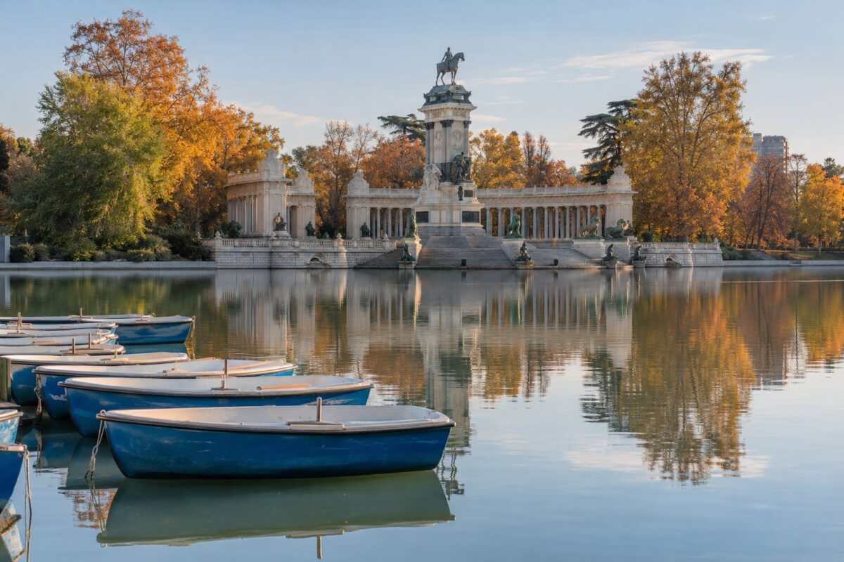 Madrid : l'étang du Retiro et le monument à Alphonse XII
