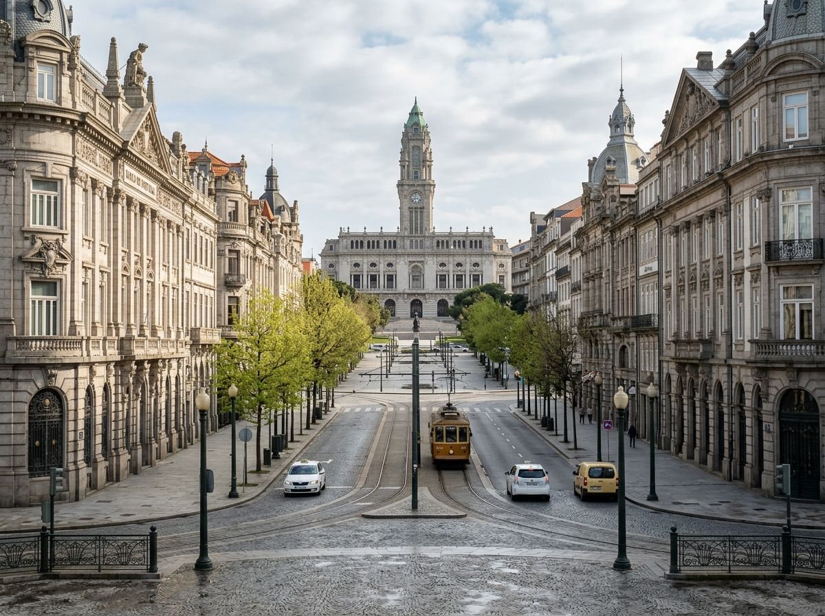 Porto : l'avenue dos Aliados et l'hôtel de ville
