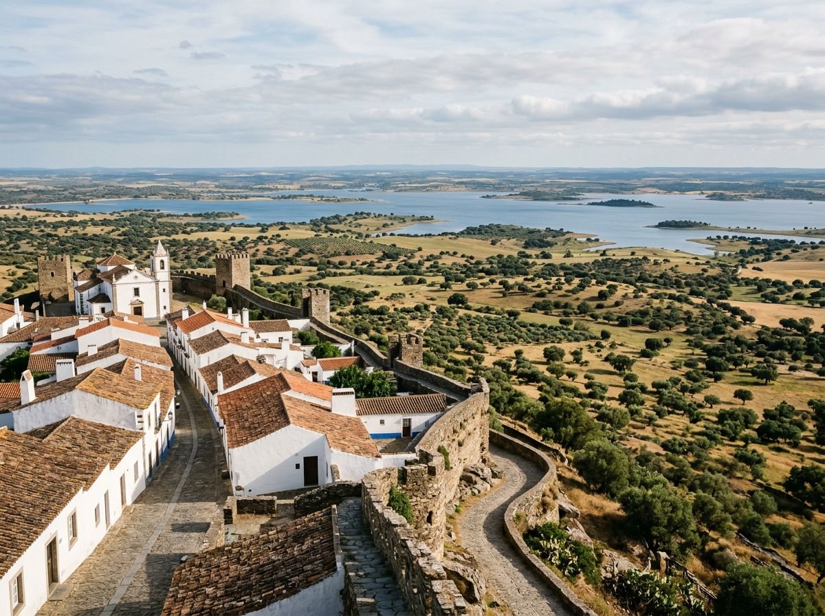 L'Alentejo depuis Monsaraz : chênes-lièges et lac d'Alqueva