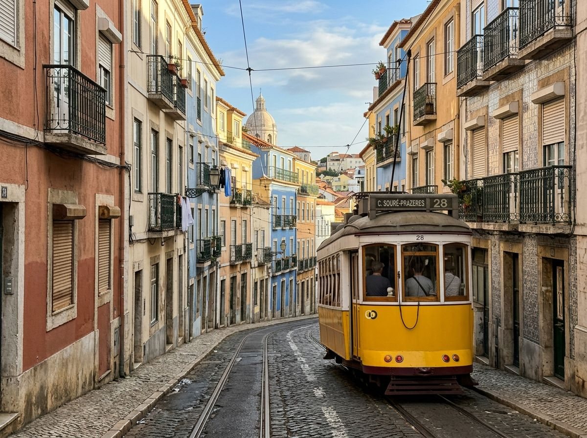 Lisbonne : le tramway 28 dans la montée de Graça